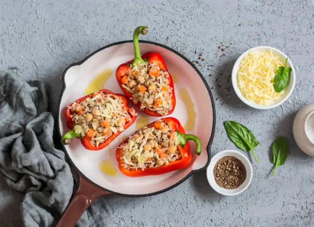 Bell Pepper History and Recipe with stuffed red peppers.