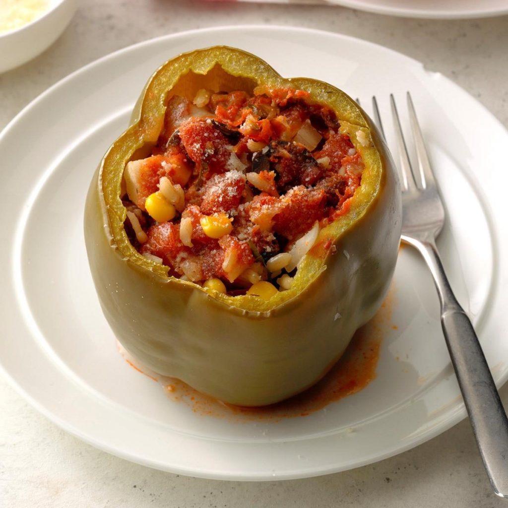 A picture of a bell stuffed pepper.