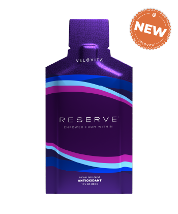 Reserve®, a plant-based antioxidant supplement featuring resveratrol, heart-health support, and naturally sweet exotic fruit juices.”
